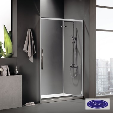 DEVON FLOW SLIDER 1+1, ΚΑΜΠΙΝΑ 1 ΣΤΑΘΕΡO ΚΑΙ 1 ΣΥΡΟΜΕΝO, CLEAN GLASS, CHROME, 100 (97-101) CM, ΎΨΟΣ: 195 CM, SLF 100C-100