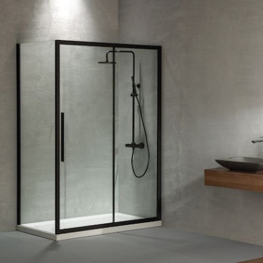 DEVON FLOW SLIDER 1+1, ΚΑΜΠΙΝΑ 1 ΣΤΑΘΕΡΟ ΚΑΙ 1 ΣΥΡΟΜΕΝΟ, CLEAN GLASS, BLACK MATT, 130 (127-131) CM, ΎΨΟΣ: 195 CM, SLF 130C-400