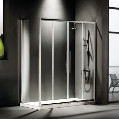 DEVON FLOW SLIDER 2+2, ΚΑΜΠΙΝΑ ΣΤΑΘΕΡΟ ΚΡΥΣΤΑΛΛΟ, CLEAN GLASS, CHROME, 160x195 CM, SLF2F 160C-100
