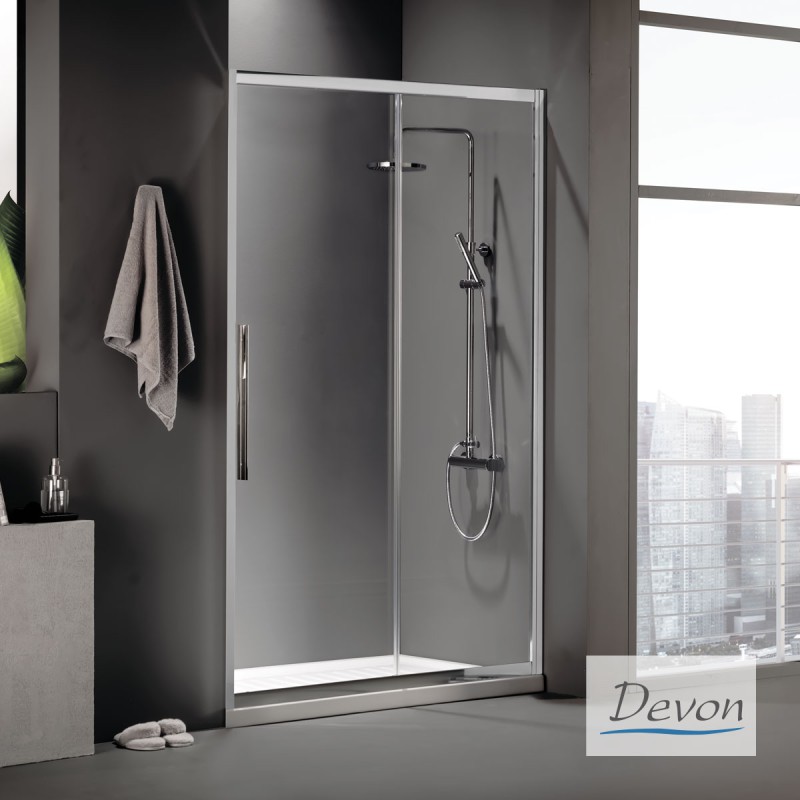 DEVON FLOW SLIDER 1+1, ΚΑΜΠΙΝΑ 1 ΣΤΑΘΕΡO ΚΑΙ 1 ΣΥΡΟΜΕΝO, CLEAN GLASS, CHROME, 110 (107-111) CM, ΎΨΟΣ: 220 CM, SLFH 110C-100