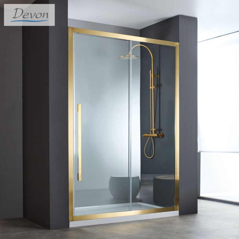 DEVON SLIDER 1+1. ΚΑΜΠΙΝΑ ΝΤΟΥΖΙΕΡΑΣ 1 ΣΤΑΘΕΡΟ ΚΑΙ 1 ΣΥΡΟΜΕΝΟ ΦΥΛΛΟ, GOLD BRUSHED PVD, 100 (97-99) CM, ΎΨΟΣ: 200 CM, SLN 100C-211