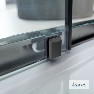 DEVON SLIDER 1+1. ΚΑΜΠΙΝΑ ΝΤΟΥΖΙΕΡΑΣ 1 ΣΤΑΘΕΡΟ ΚΑΙ 1 ΣΥΡΟΜΕΝΟ ΦΥΛΛΟ, BLACK BRUSHED PVD, 100 (97-99) CM, ΎΨΟΣ: 200 CM, SLN 100C-411