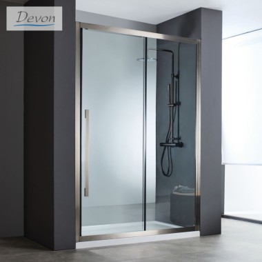 DEVON SLIDER 1+1. ΚΑΜΠΙΝΑ ΝΤΟΥΖΙΕΡΑΣ 1 ΣΤΑΘΕΡΟ ΚΑΙ 1 ΣΥΡΟΜΕΝΟ ΦΥΛΛΟ, BLACK BRUSHED PVD, 100 (97-99) CM, ΎΨΟΣ: 200 CM, SLN 100C-411