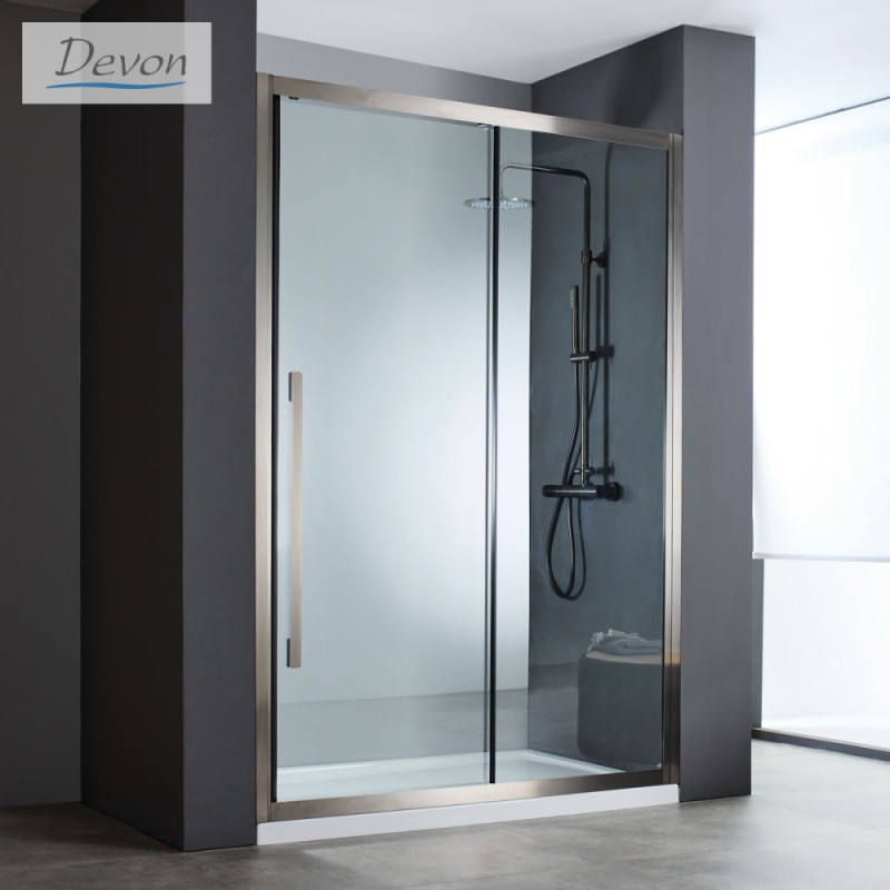 DEVON SLIDER 1+1. ΚΑΜΠΙΝΑ ΝΤΟΥΖΙΕΡΑΣ 1 ΣΤΑΘΕΡΟ ΚΑΙ 1 ΣΥΡΟΜΕΝΟ ΦΥΛΛΟ, BLACK BRUSHED PVD, 120 (117-119) CM, ΎΨΟΣ: 200 CM, SLN 120C-411