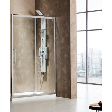 DEVON FLOW SLIDER 1+1, ΚΑΜΠΙΝΑ 1 ΣΤΑΘΕΡΟ ΚΑΙ 1 ΣΥΡΟΜΕΝΟ, CLEAN GLASS, CHROME, 100 (97-101) CM, ΎΨΟΣ: 195 CM, SLT 100C-100