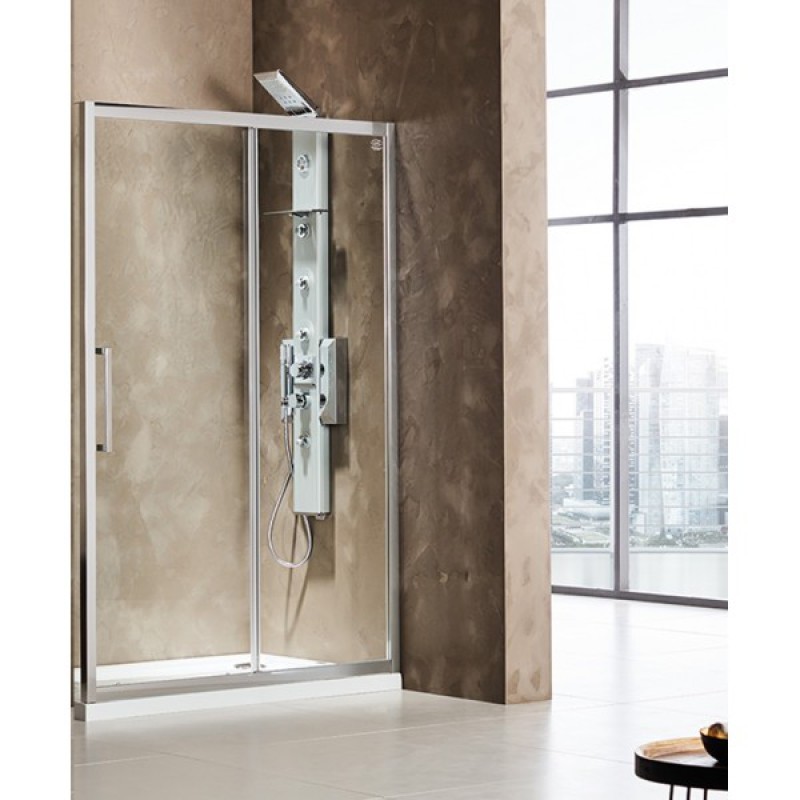 DEVON FLOW SLIDER 1+1, ΚΑΜΠΙΝΑ 1 ΣΤΑΘΕΡΟ ΚΑΙ 1 ΣΥΡΟΜΕΝΟ, CLEAN GLASS, CHROME, 110 (107-111) CM, ΎΨΟΣ: 195 CM, SLT 110C-100