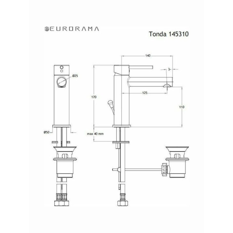 EURORAMA TONDA ΨΗΛΗ ΜΠΑΤΑΡΙΑ ΝΙΠΤΗΡΑ ΜΠΑΝΙΟΥ CHROME