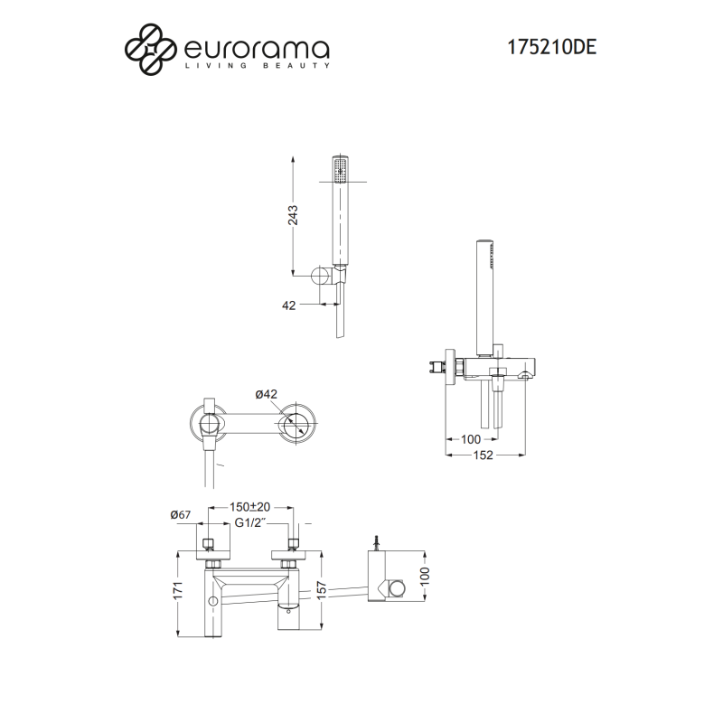 EURORAMA RES PRO ΕΠΙΤΟΙΧΗ ΜΠΑΤΑΡΙΑ ΛΟΥΤΡΟΥ 2 ΕΞΟΔΩΝ BLACK MATT 