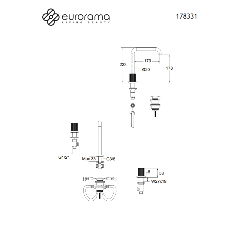 EURORAMA OSO ΜΠΑΤΑΡΙΑ ΝΙΠΤΗΡΑ 3 ΟΠΩΝ INOX FINISH 