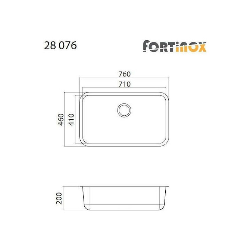 FORTinox SQUADRO, ΥΠΟΚΑΘΗΜΕΝΟΣ ΝΕΡΟΧΥΤΗΣ ΚΟΥΖΙΝΑΣ, SATIN, 76x46 CM, 28076-110