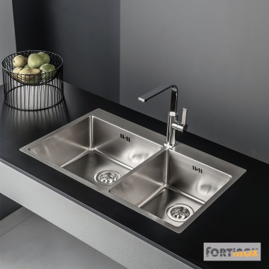 FORTinox SQUADRO, ΑΝΟΞΕΙΔΩΤΟΣ ΝΕΡΟΧΥΤΗΣ ΚΟΥΖΙΝΑ, ΛΕΙΟ, SATIN 86x50.5 CM, 29285-110