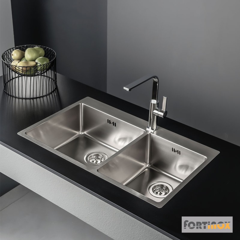 FORTinox SQUADRO, ΑΝΟΞΕΙΔΩΤΟΣ ΝΕΡΟΧΥΤΗΣ ΚΟΥΖΙΝΑ, ΛΕΙΟ, SATIN 86x50.5 CM, 29285-110