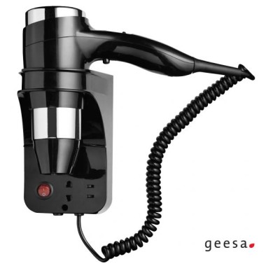 GEESA 3-SPEED HAIR DRYER 1600W WITH 110/220V PLUG FOR SHAVER CHROME/BLACK