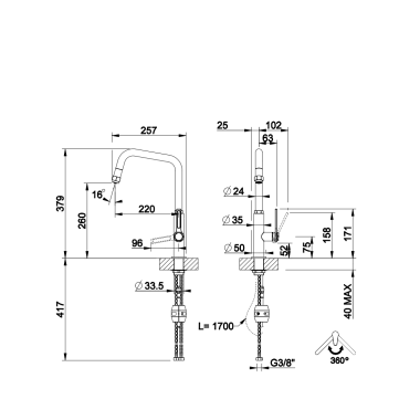 GESSI OFFICINE ΜΠΑΤΑΡΙΑ ΝΕΡΟΧΥΤΗ INOX FINISH 60053-149