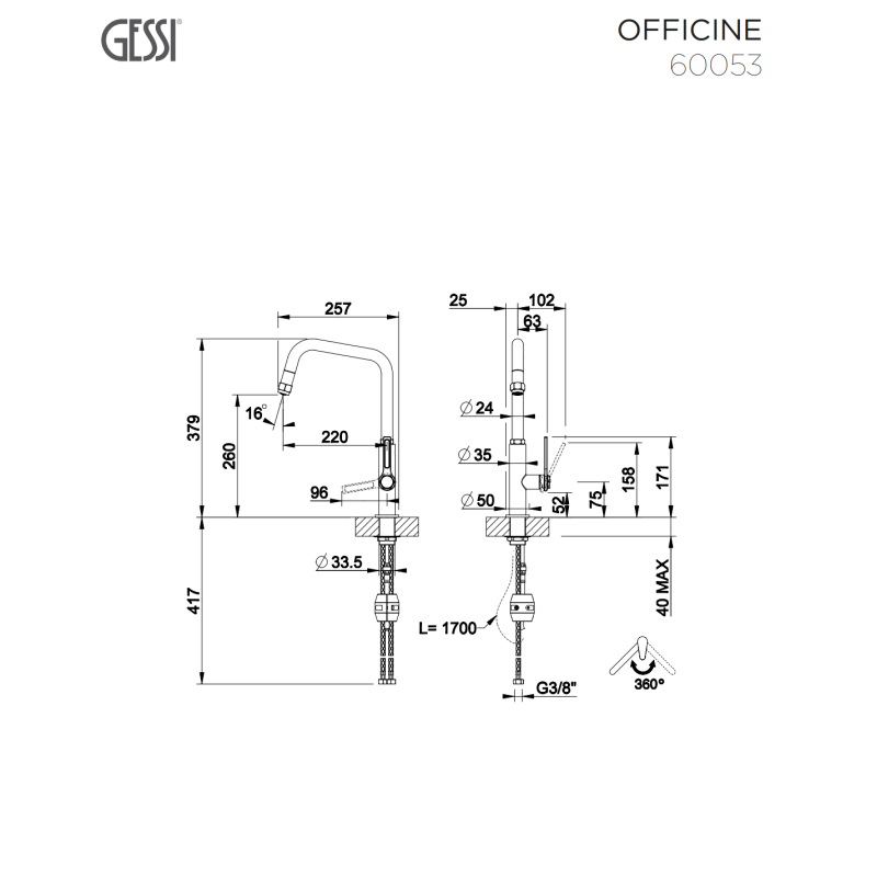 GESSI OFFICINE ΜΠΑΤΑΡΙΑ ΝΕΡΟΧΥΤΗ COPPER BRUSHED PVD 