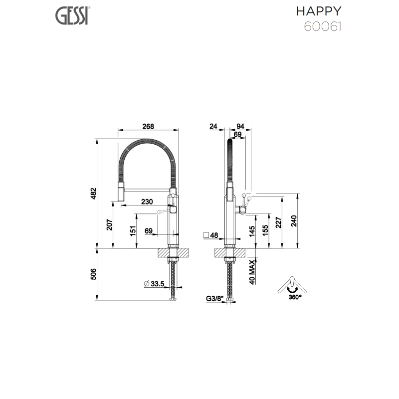 GESSI HAPPY ΜΠΑΤΑΡΙΑ ΝΕΡΟΧΥΤΗ INOX FINISH 