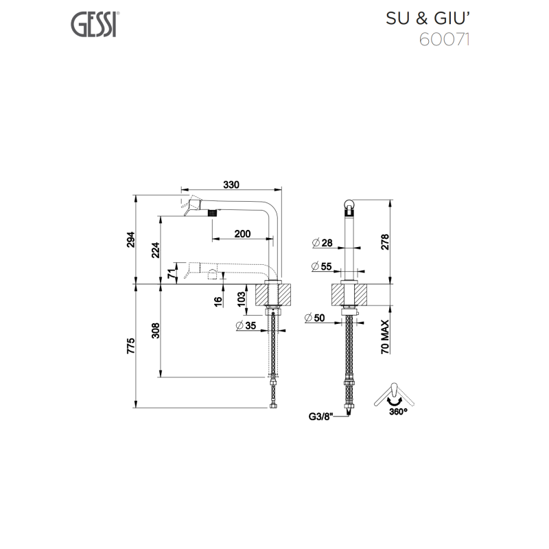 GESSI SU & GIU ΜΠΑΤΑΡΙΑ ΝΕΡΟΧΥΤΗ ΒΥΘΙΖΟΜΕΝΗ ΠΑΡΑΘΥΡΟΥ COPPER BRUSHED PVD