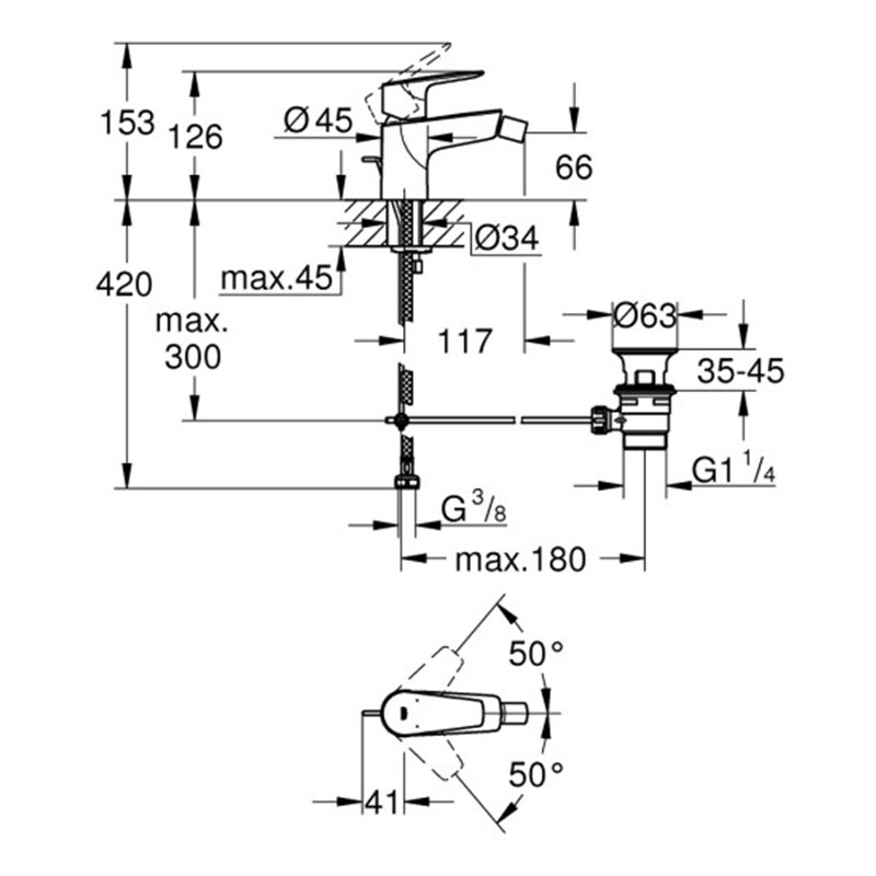 GROHE BAUEDGE ΜΠΑΤΑΡΙΑ ΜΠΙΝΤΕ CHROME 