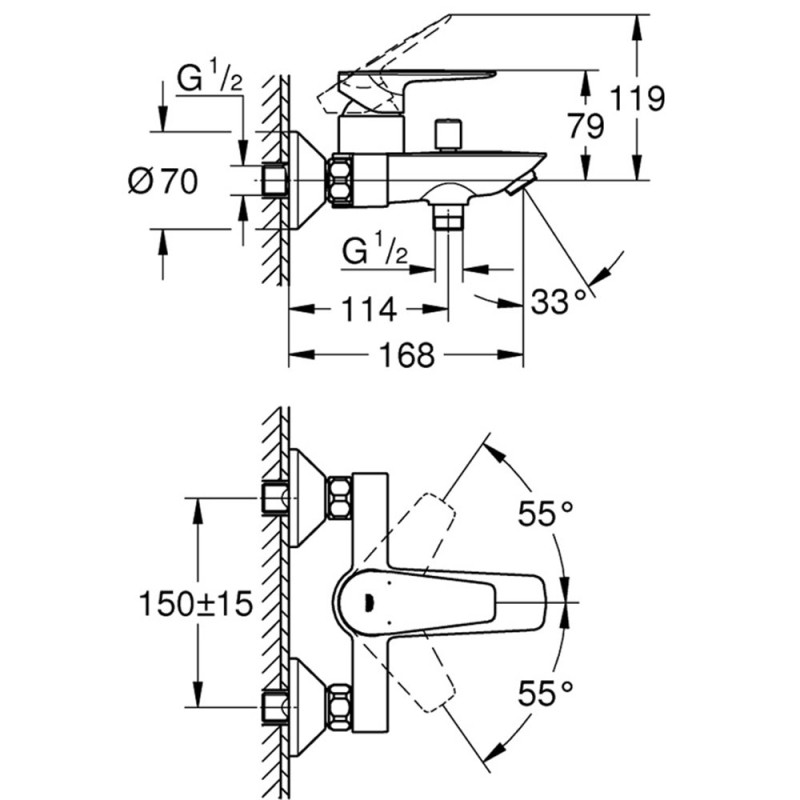 GROHE BAUEDGE ΜΠΑΤΑΡΙΑ ΛΟΥΤΡΟΥ CHROME (ΣΩΜΑ)