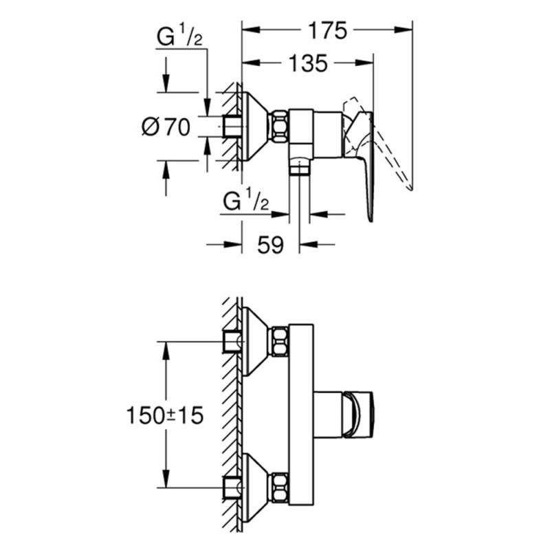 GROHE BAUEDGE ΜΠΑΤΑΡΙΑ ΝΤΟΥΣΙΕΡΑΣ CHROME (ΣΩΜΑ)