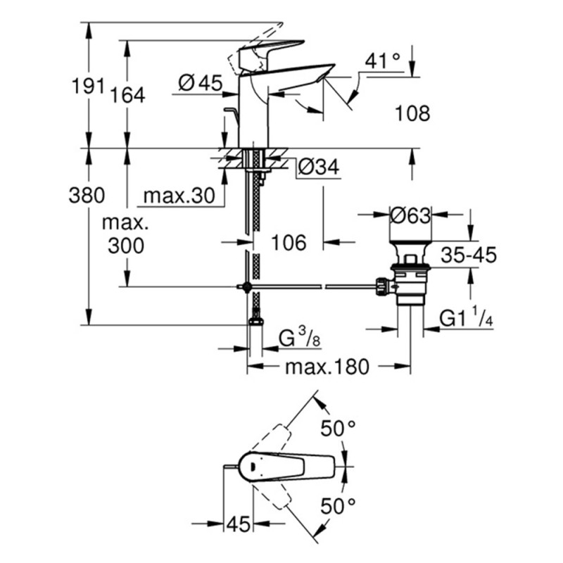 GROHE BAUEDGE ΜΠΑΤΑΡΙΑ ΝΙΠΤΗΡΑ CHROME 