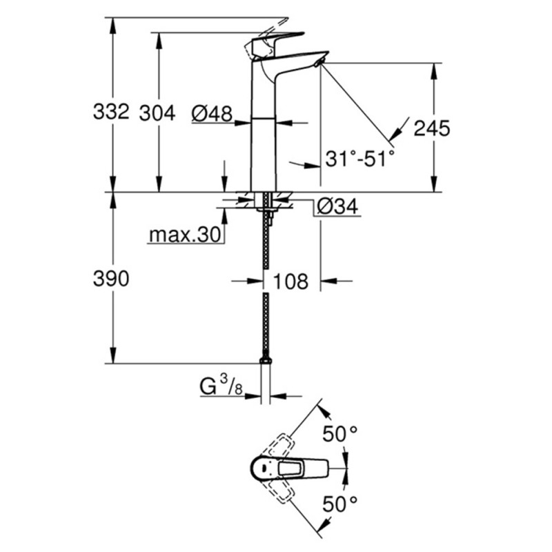 GROHE BAULOOP ΨΗΛΗ ΜΠΑΤΑΡΙΑ ΝΙΠΤΗΡΑ ΜΠΑΝΙΟΥ 