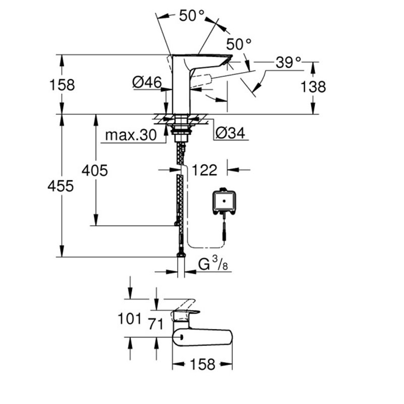 GROHE EUROSMART ΗΛΕΚΤΡΟΝΙΚΗ ΜΠΑΤΑΡΙΑ ΝΙΠΤΗΡΑ ΜΠΑΝΙΟΥ ΜΕ ΛΑΒΗ CHROME 