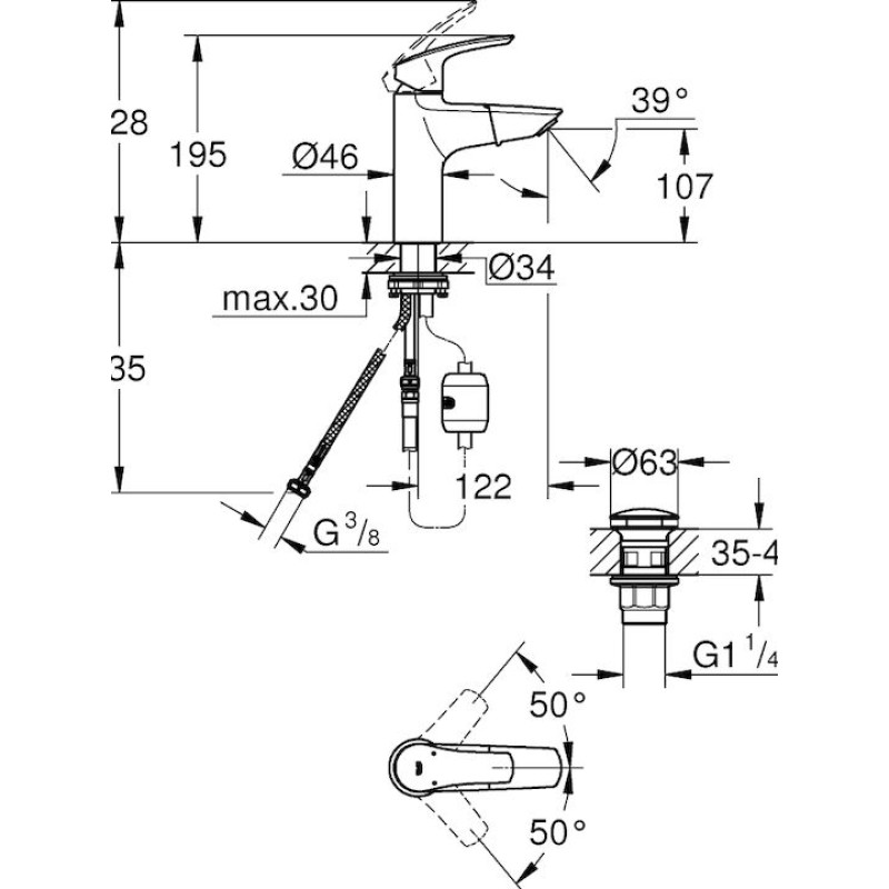 GROHE EUROSMART ΜΠΑΤΑΡΙΑ ΝΙΠΤΗΡΑ ΜΠΑΝΙΟΥ ΜΕ ΑΠΟΣΠΩΜΕΝΟ ΡΥΓΧΟΣ CHROME 