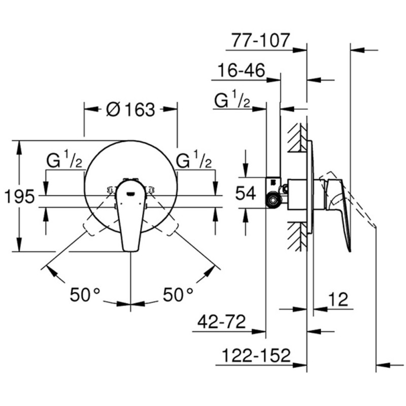 GROHE BAUEDGE ΠΛΗΡΕΣ ΣΕΤ ΕΝΤΟΙΧΙΖΟΜΕΝΗΣ ΜΠΑΤΑΡΙΑΣ ΝΤΟΥΣΙΕΡΑΣ CHROME 