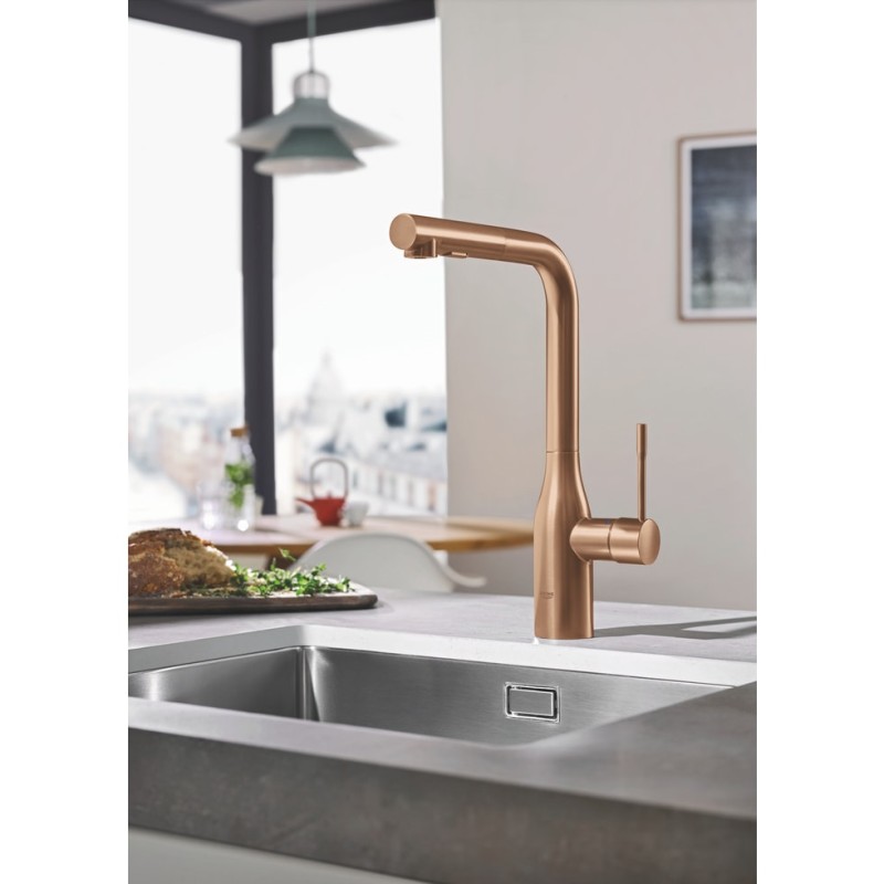 GROHE ESSENCE NEW ΜΠΑΤΑΡΙΑ ΚΟΥΖΙΝΑΣ ΜΕ ΨΗΛΟ ΡΟΥΞΟΥΝΙ ΚΑΙ ΝΤΟΥΣ 2 ΡΟΩΝ BRONZE 