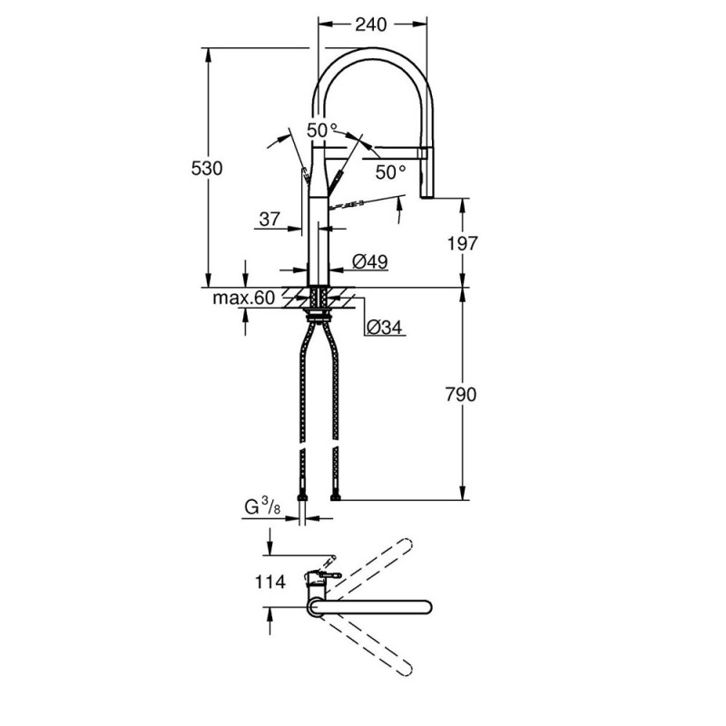 GROHE ESSENCE PROFESSIONAL ΜΠΑΤΑΡΙΑΚΟΥΖΙΝΑΣ ΜΕ ΕΛΑΤΗΡΙΟ CHROME