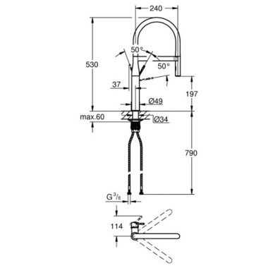 GROHE ESSENCE PROFESSIONAL ΜΠΑΤΑΡΙΑ ΚΟΥΖΙΝΑΣ ΜΕ ΕΛΑΤΗΡΙΟ