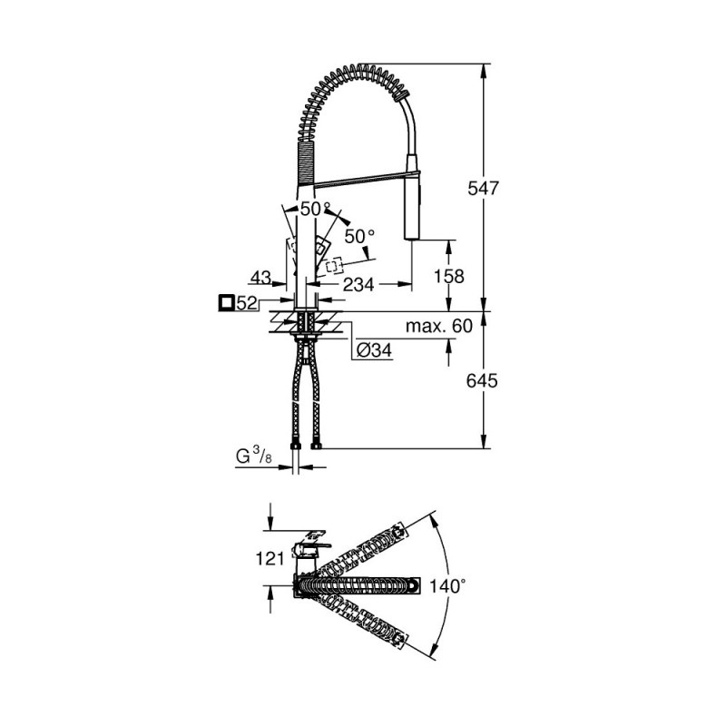 GROHE EUROCUBE PROFESSIONAL ΜΠΑΤΑΡΙΑ ΚΟΥΖΙΝΑΣ ΜΕ ΕΛΑΤΗΡΙΟ 