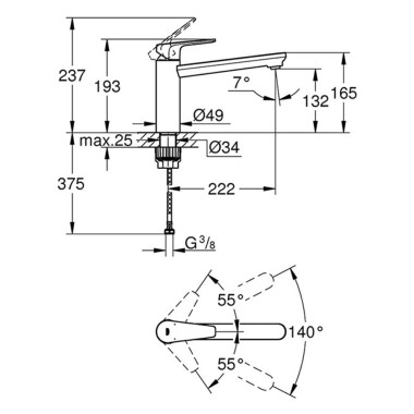 GROHE BAUEDGE ΜΠΑΤΑΡΙΑ ΚΟΥΖΙΝΑΣ CHROME 