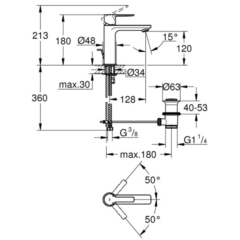 GROHE LINEARE NEW AL ΜΠΑΤΑΡΙΑ ΝΙΠΤΗΡΑ ΜΠΑΝΙΟΥ GRAPHITE MATT 