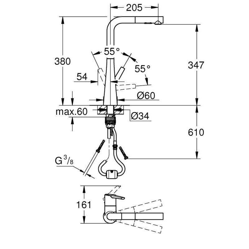 GROHE ZEDRA ΜΠΑΤΑΡΙΑ ΚΟΥΖΙΝΑΣ ΜΕ ΨΗΛΟ ΡΟΥΞΟΥΝΙ ΚΑΙ ΝΤΟΥΣ CHROME 