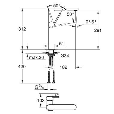 GROHE PLUS ΨΗΛΗ ΜΠΑΤΑΡΙΑ ΝΙΠΤΗΡΑ CHROME 