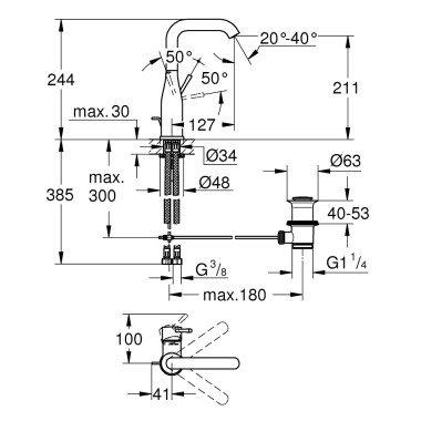 GROHE ESSENCE NEW DC ΨΗΛΗ ΜΠΑΤΑΡΙΑ ΝΙΠΤΗΡΑ ΜΠΑΝΙΟΥ INOX 