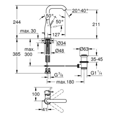 GROHE ESSENCE NEW ΨΗΛΗ ΜΠΑΤΑΡΙΑ ΝΙΠΤΗΡΑ ΜΠΑΝΙΟΥ BRONZE MATT 