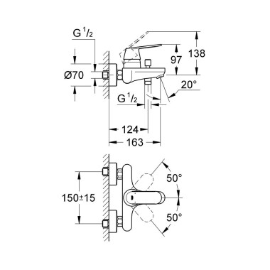 GROHE EUROSMART ΜΠΑΤΑΡΙΑ ΛΟΥΤΡΟΥ CHROME (ΣΩΜΑ)