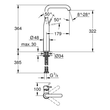 GROHE ESSENCE NEW ΨΗΛΗ ΜΠΑΤΑΡΙΑ ΝΙΠΤΗΡΑ GRAPHITE MATT 