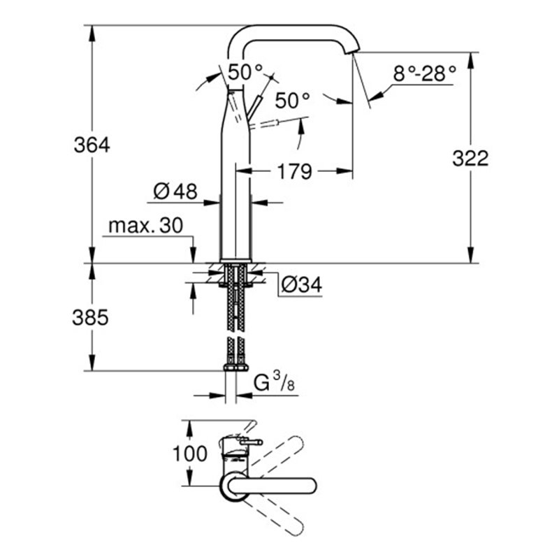 GROHE ESSENCE NEW ΨΗΛΗ ΜΠΑΤΑΡΙΑ ΝΙΠΤΗΡΑ GRAPHITE MATT 