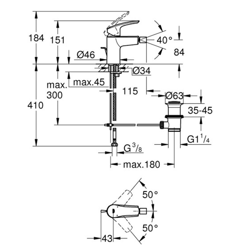 GROHE EUROSMART ΜΠΑΤΑΡΙΑ ΜΠΙΝΤΕ CHROME 