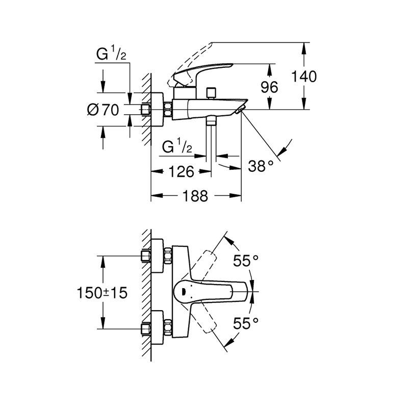 GROHE EUROSMART ΜΠΑΤΑΡΙΑ ΛΟΥΤΡΟΥ (ΣΩΜΑ)