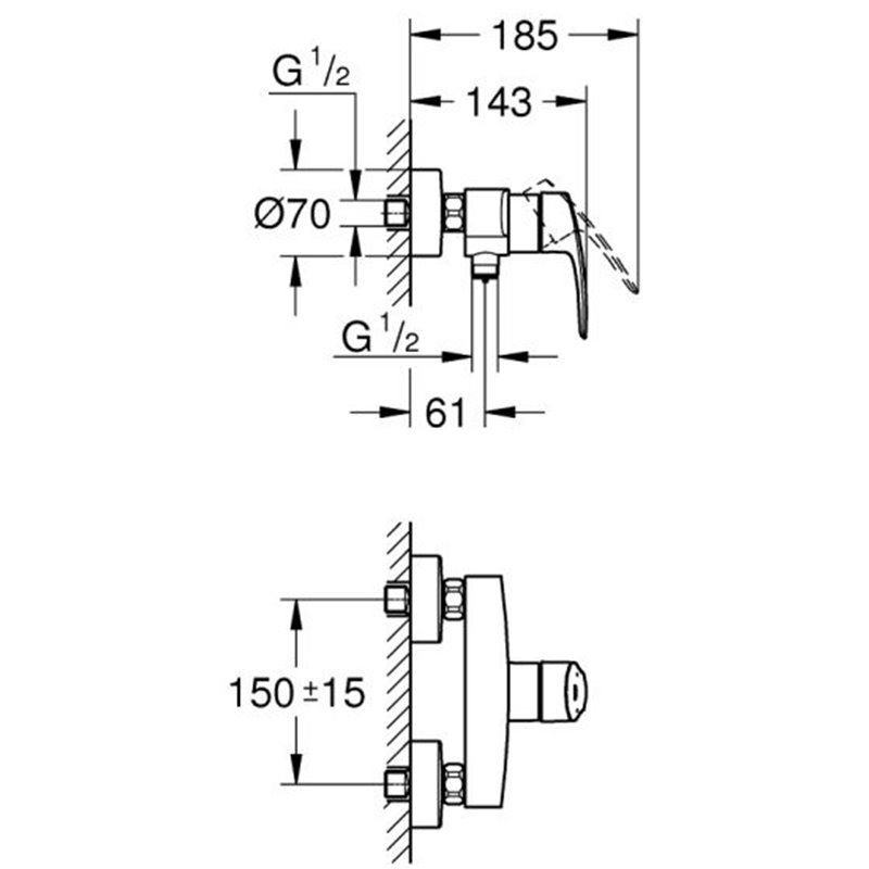 GROHE EUROSMART ΜΠΑΤΑΡΙΑ ΝΤΟΥΣΙΕΡΑΣ CHROME (ΣΩΜΑ)