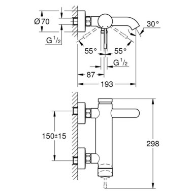 GROHE ESSENCE NEW ΜΠΑΤΑΡΙΑ ΛΟΥΤΡΟΥ GRAPHITE MATT (ΣΩΜΑ)