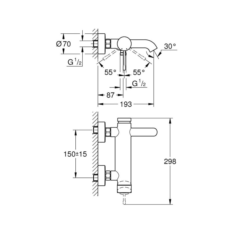 GROHE ESSENCE NEW DC ΜΠΑΤΑΡΙΑ ΛΟΥΤΡΟΥ INOX (ΣΩΜΑ)