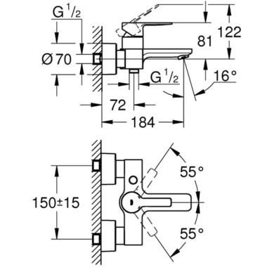 GROHE LINEARE ΜΠΑΤΑΡΙΑ ΛΟΥΤΡΟΥ GRAPHITE MATT (ΣΩΜΑ)