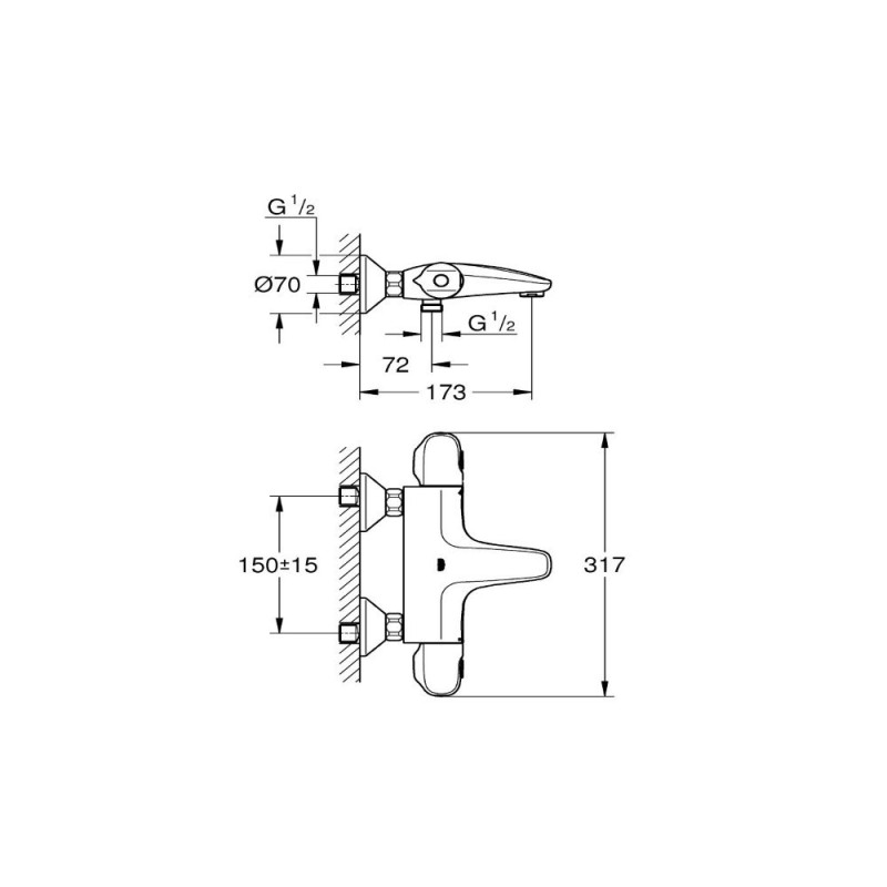 GROHE ΜΠΑΤΑΡΙΑ ΛΟΥΤΡΟΥ ΘΕΡΜΟΣΤΑΤΙΚΗ GROHTHERM 1000 CHROME (ΣΩΜΑ) 