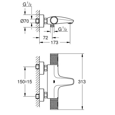 GROHE ΘΕΡΜΟΣΤΑΤΙΚΗ ΜΠΑΤΑΡΙΑ ΛΟΥΤΡΟΥ GROHTHERM 1000 (ΣΩΜΑ)